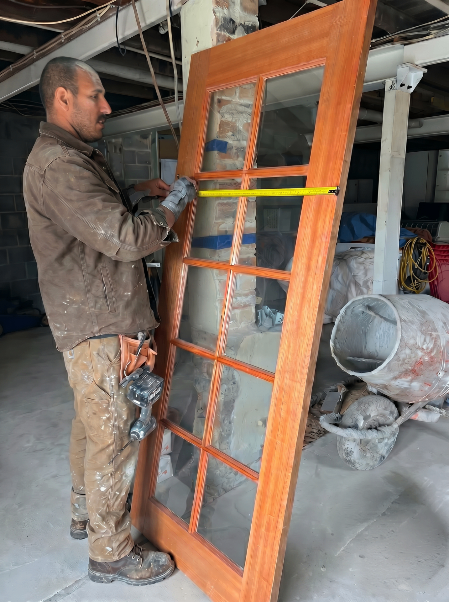 Carpenter hanging a new internal timber door in an Illawarra home